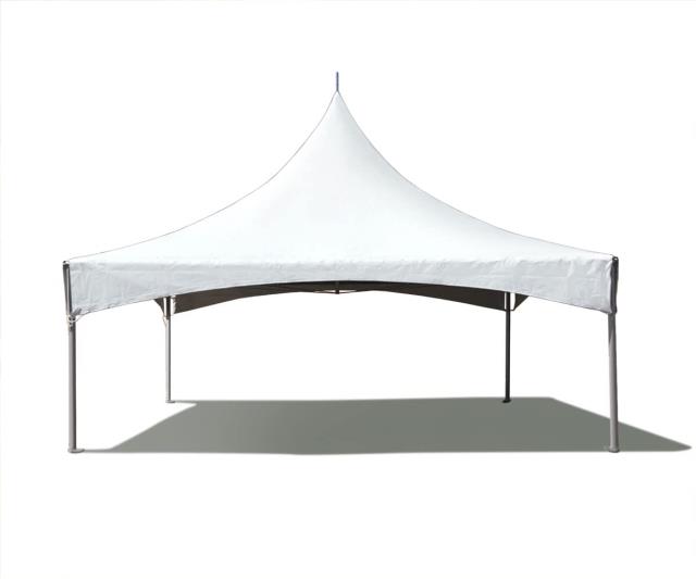 White 20x20 high peak frame tent set up for a backyard event in Atlanta, Georgia