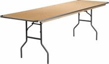 8-foot by 30-inch wood folding banquet table with black metal legs, available to rent in Atlanta, Georgia