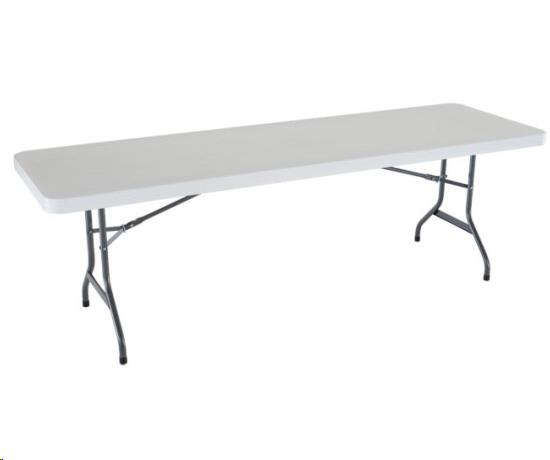 White plastic folding table with metal legs, child height, available to rent in Atlanta, Georgia