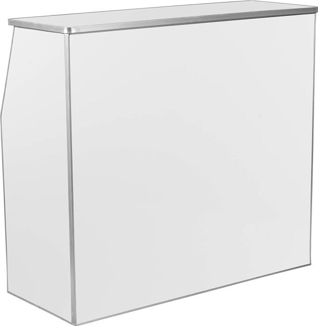 White laminate portable folding bar table, available to rent in Atlanta, Georgia