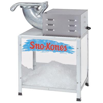 Stainless steel sno-cone machine with shaved ice, available to rent in Atlanta, Georgia